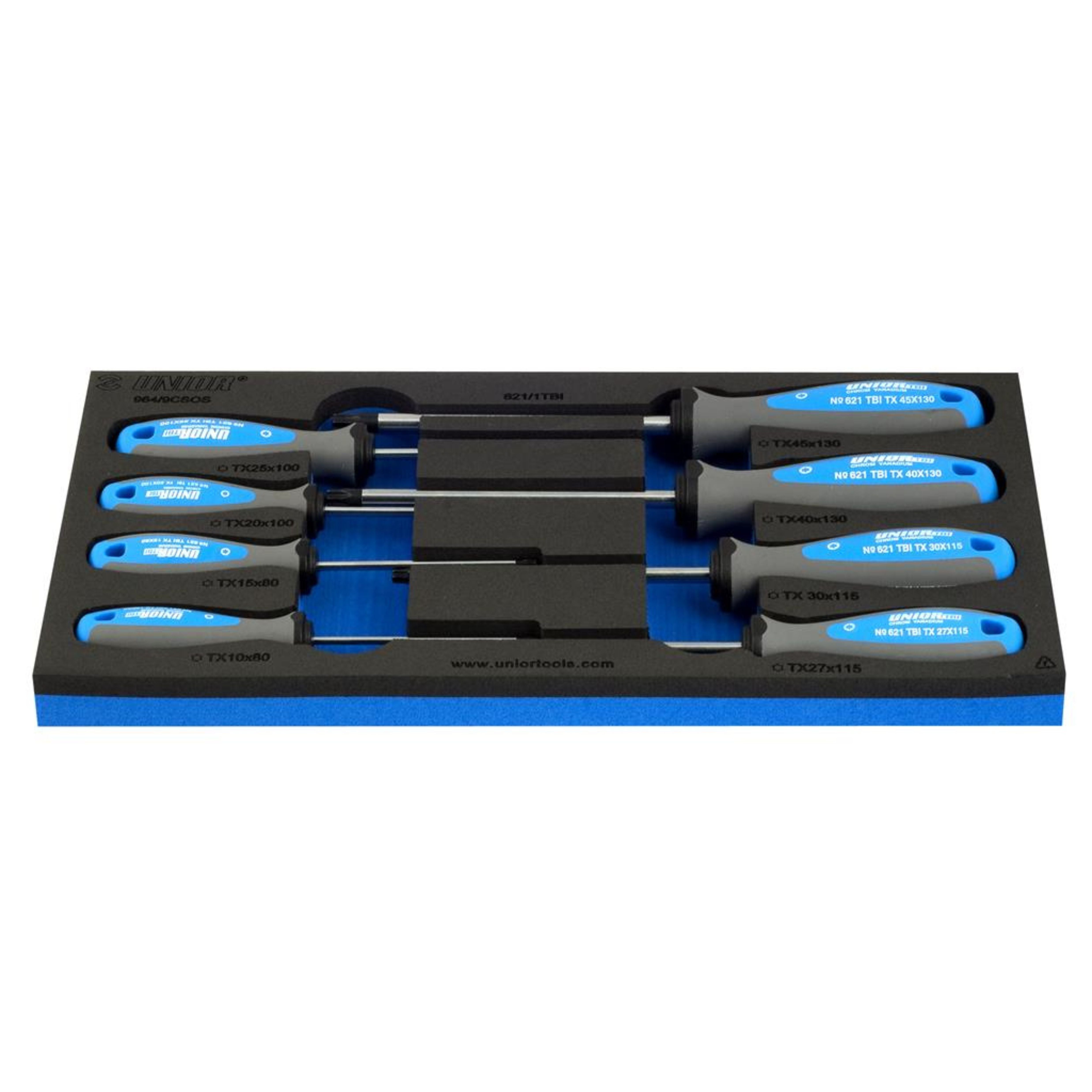 **Set of screwdrivers TBI with TX profile and hole in SOS tool tray 964/9CSOS