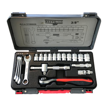 Socket set 3/8 in plastic box