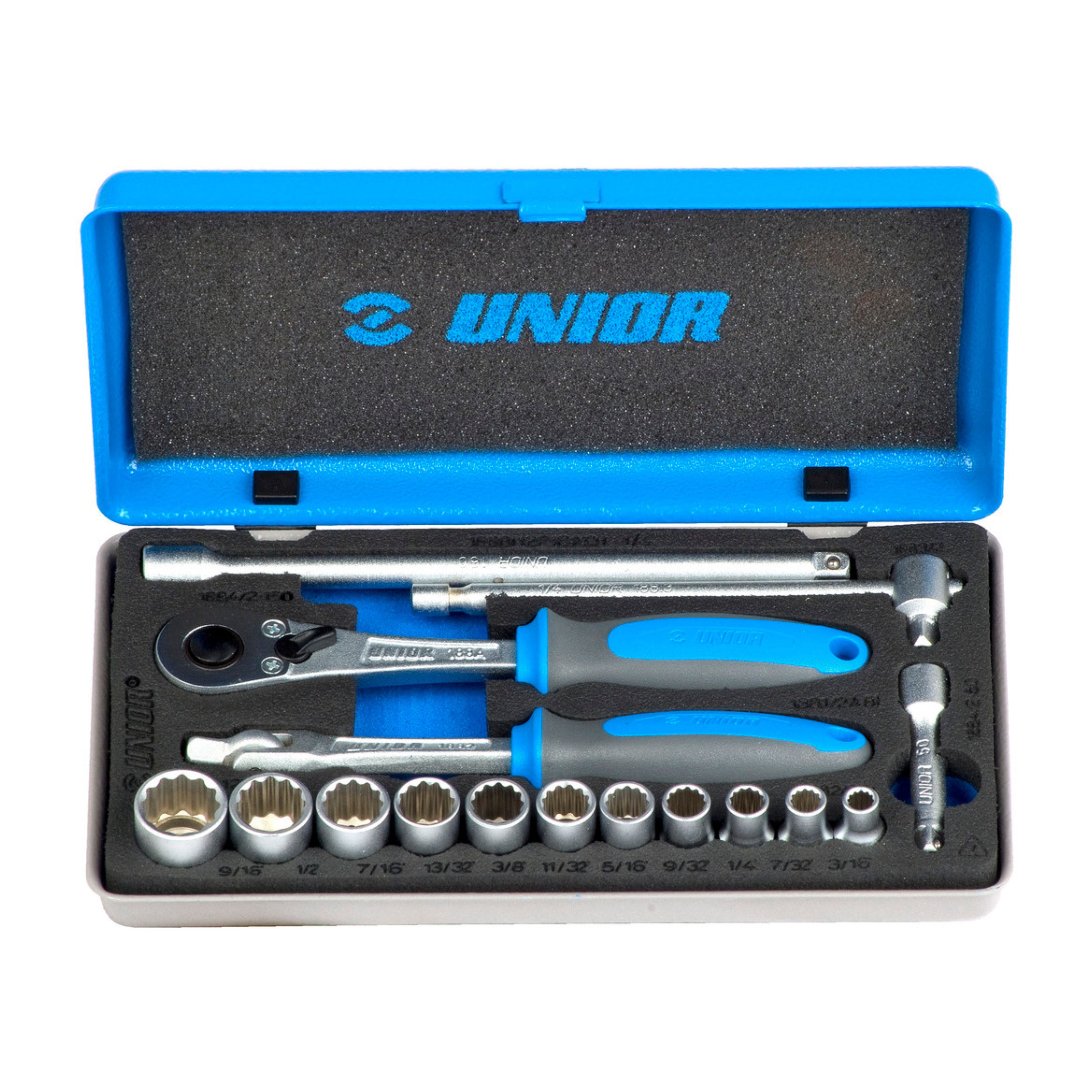 **Socket set 1/4” in metal box 188BI12P16INCH 3/16"-9/16"/16