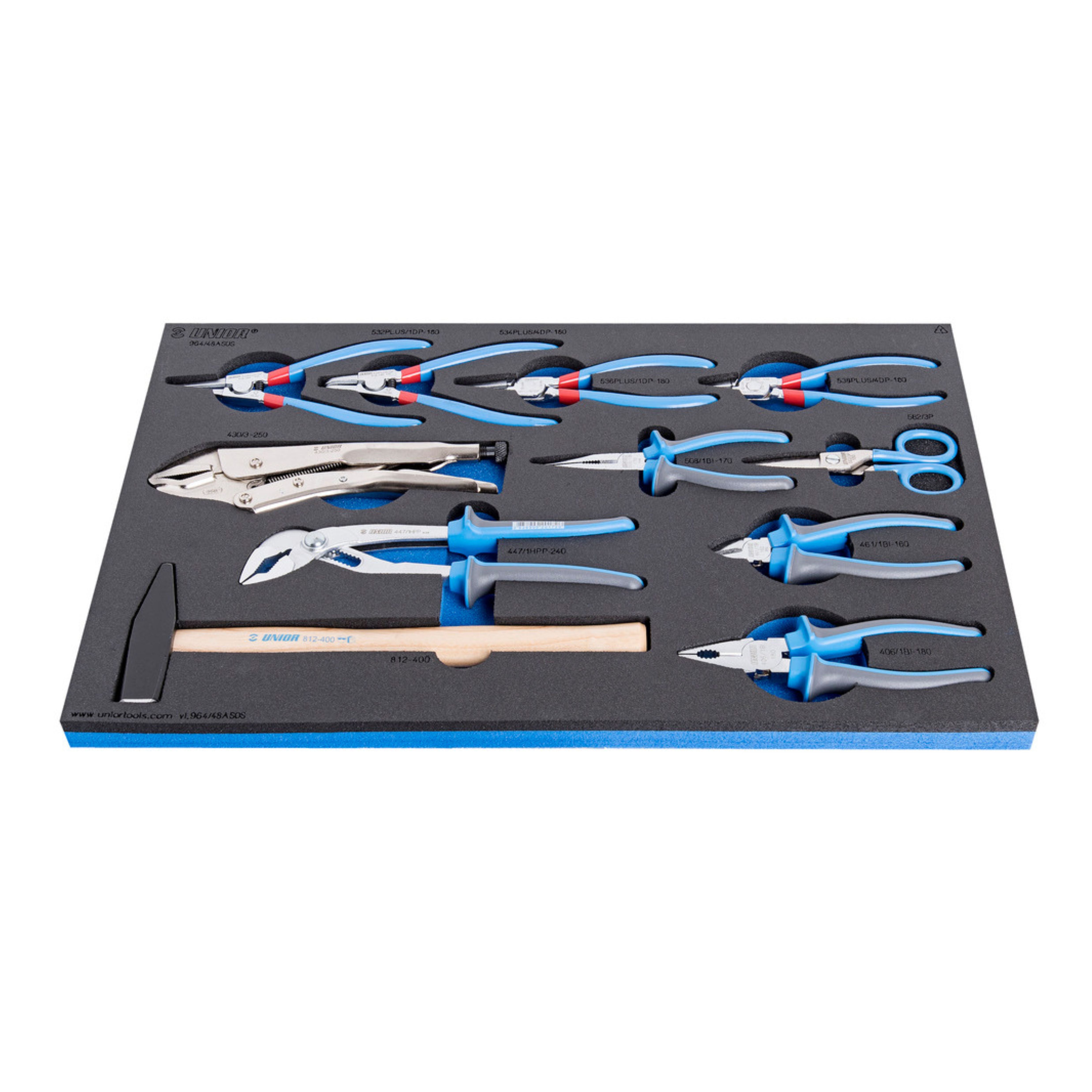 **Set of BI pliers and hammer in SOS tool tray 964/48ASOS 0