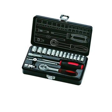 Socket wrench set 1/4 in metal cassette  S18